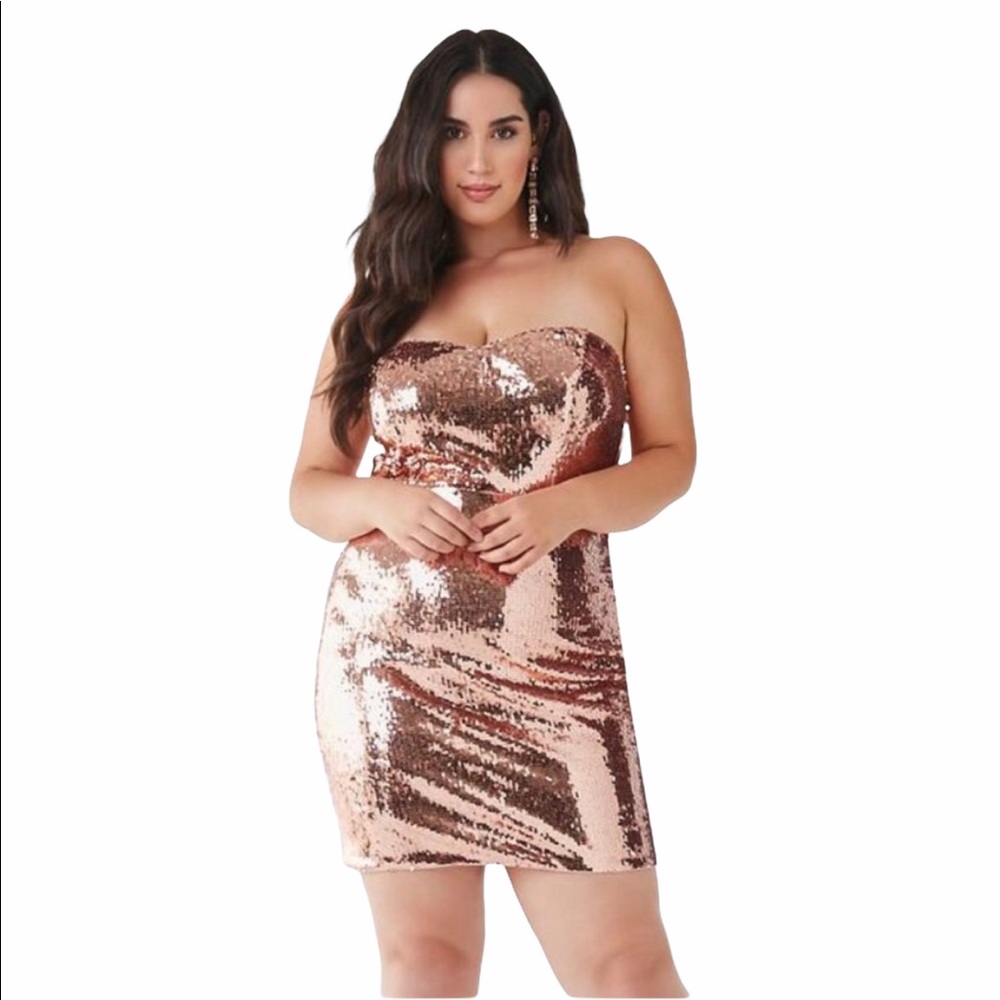 Plus Size Rose Gold Sequin Mini Tube Dress
